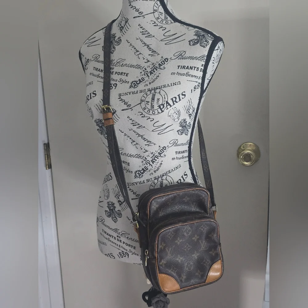 Louis Vuitton Brown Monogram Canvas Crossbody Bag with Tan Trim comes with COA